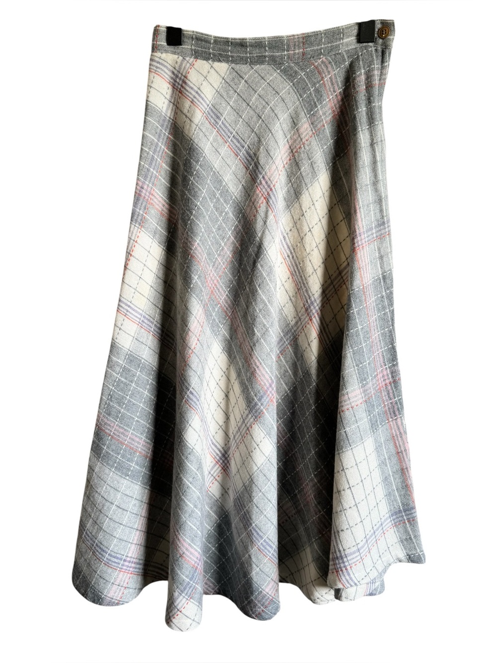 Vintage Sag Harbor Gray Plaid Circle Skirt with Cream and Pink Accents
